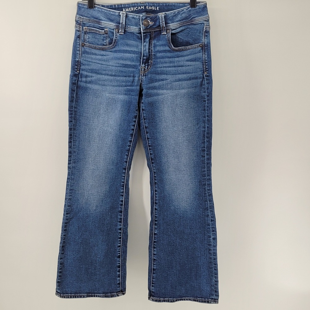 American Eagle Kick Boot Jeans Womens 8 X-Short Blue‎ Super Stretch Denim
